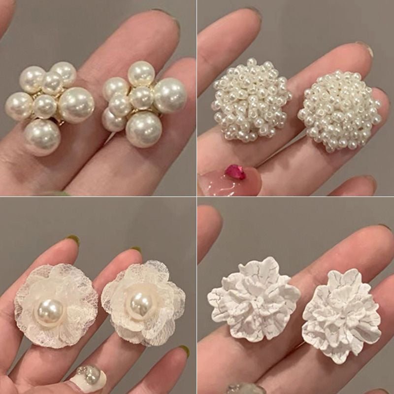 Silver Needle Inlaid with Diamonds and Pearls Flower Tassel Earrings Niche Style Atmosphere Earrings Fashionable Light Luxury High-end Earrings