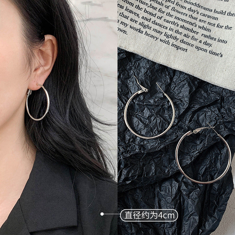 Metal Big Circle Earrings Women's Hong Kong Fashion Women's Ear Jewelry S925 Silver Needle