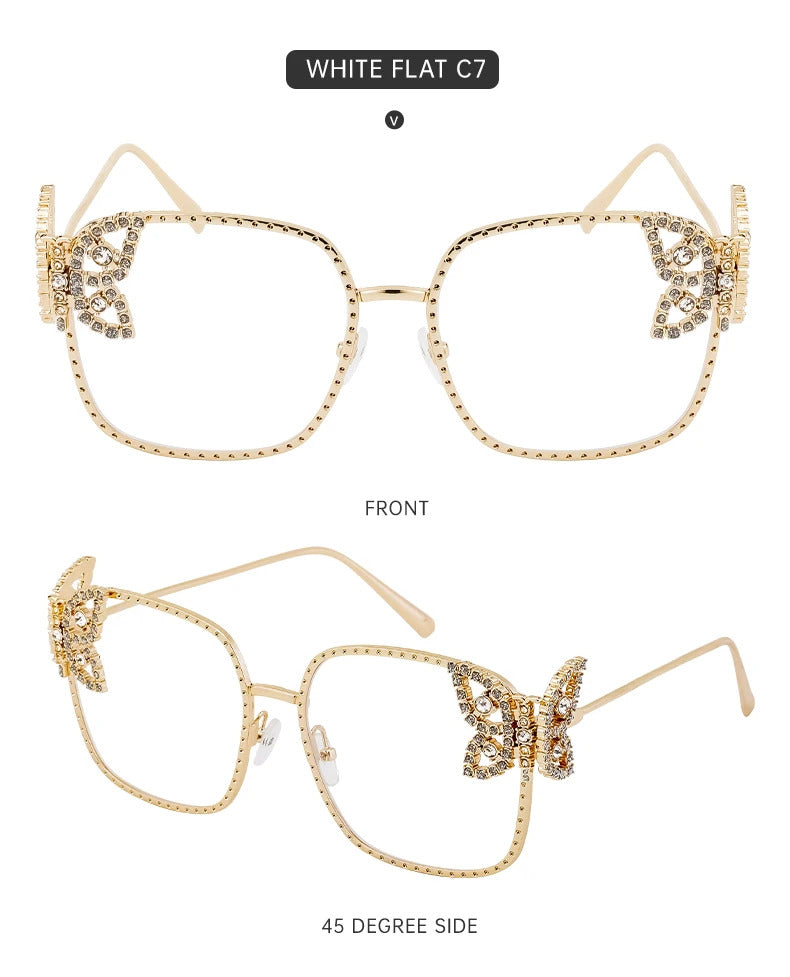 Oversized Square Sunglasses Women Rhinestone Butterfly Frame Sun Glasses 2025 Luxury Brand UV400 Protection Eyewear For Ladies