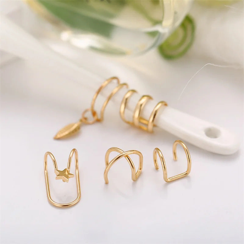 New Gold Color Metal Ear Cuff Non-Piercing Ear Clips Fake Cartilage Earrings Clip Earrings For Women Men Wholesale Ear Jewelry