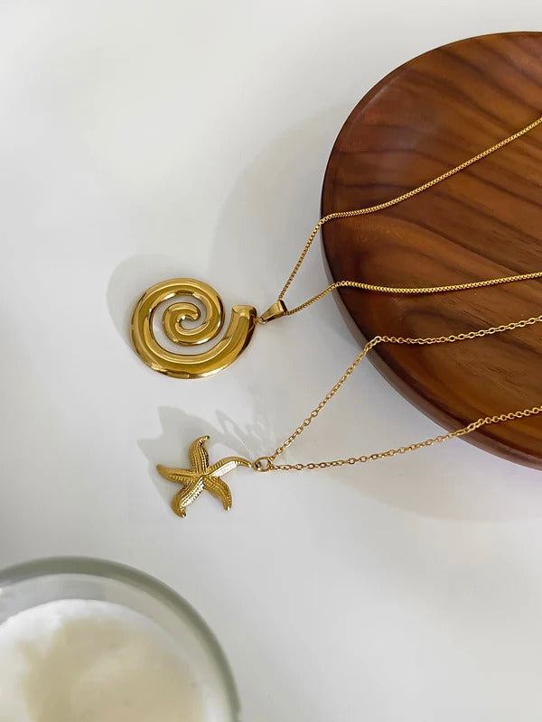 Peri'sbox New Fashion Starfish Hollow Vortex Spiral Pendant Necklace for Women 18K Gold Plated Tarnish Free Jewelry Gifts Summer