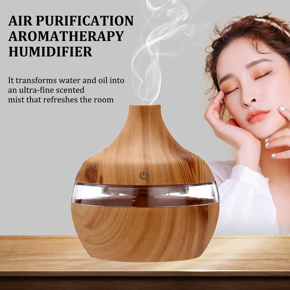 USB Cool Mist Sprayer Portable 300ml Electric Air Humidifier Aroma Oil Diffuser with Colorful Night Light for Home Car