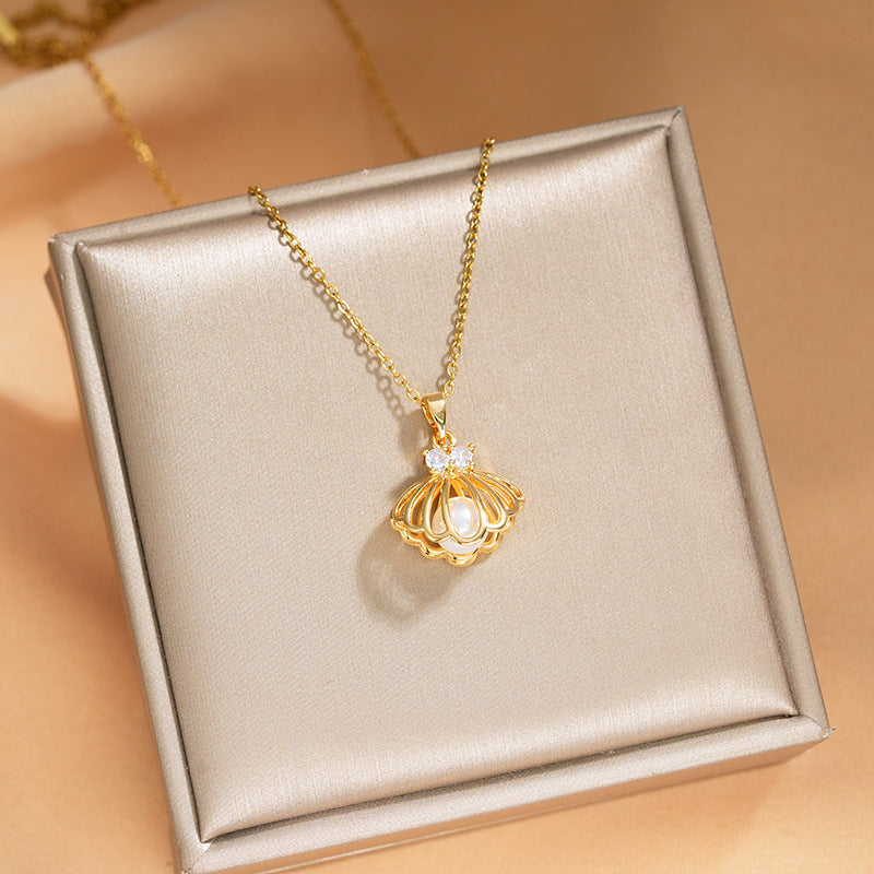 Elegant Inlaid Zircon Exquisite Titanium Steel Necklace for Women Fashionable Versatile Internet Celebrity Collarbone Chain Niche Light Luxury Jewelry