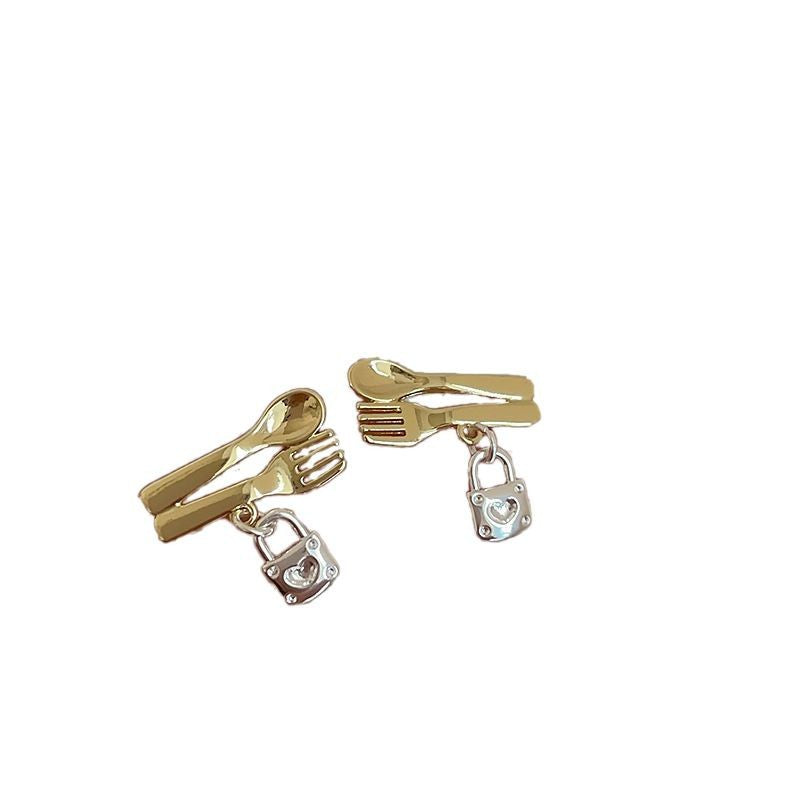 Korean Style Light Luxury Spoon Fork Earrings for Women, Unique Design, Versatile Earrings