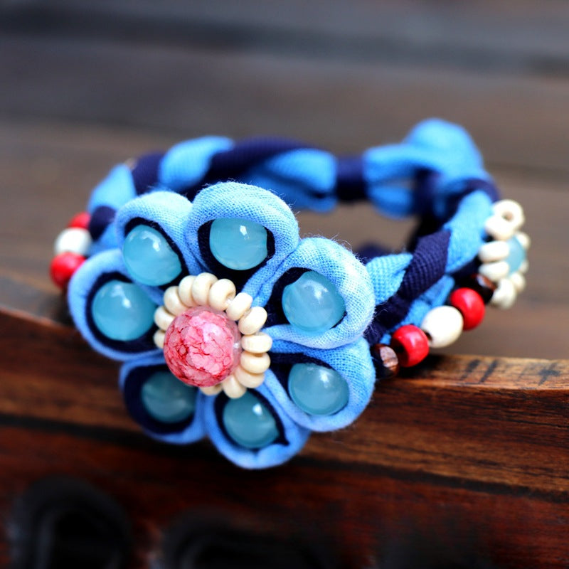 Blue Tie Dye Cloth Bracelet Dali Lijiang Hot Sale Hand-stitched Flower Fabric Bracelet Bracelet