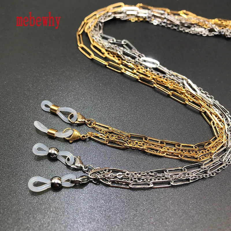 Simple Original Stainless Steel Sunglasses Two Combination Mask Glasses Chain for Women's Men's Eyewear Cord Strap Jewelry Gift