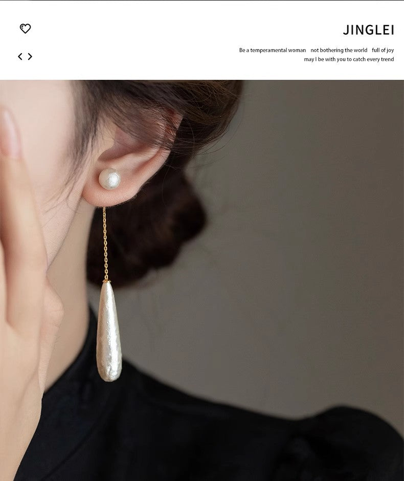 Chinese Retro Elegant New Fashion Silver Needle Earrings Tassel Dress Cotton Bead Long Earrings