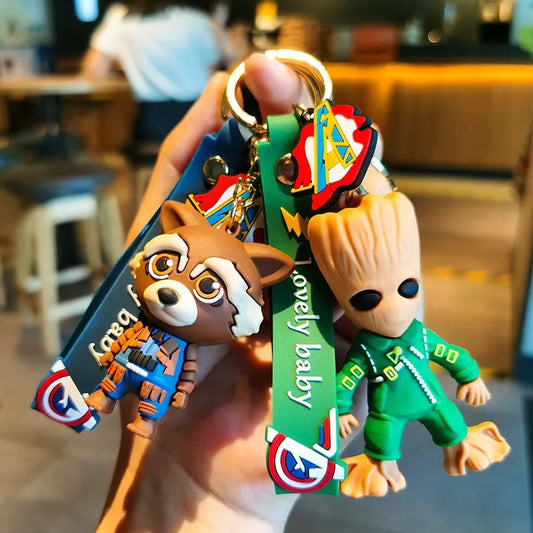 Disney Marvel Guardians of The Galaxy Keychain Superhero Series Groot Rocket Raccoon Figure Dolls Keyring Bags Pendant Kids Toys