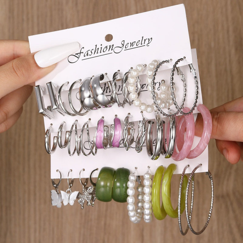 Fashion European and American style gold C chain earrings suit ladies temperament luxury high-end earrings