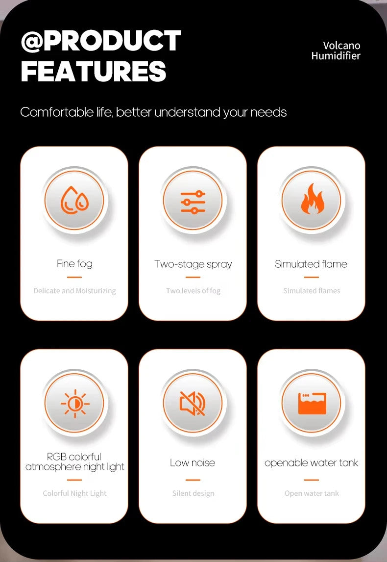 Air Humidifier Volcano Aroma Diffuser USB Water Mist Diffuser Purifier Air Freshener Nebulizer with Colorful Night Light