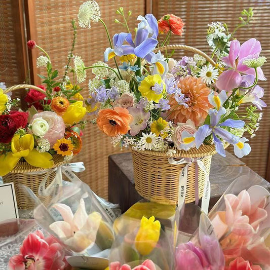New Gift Hat Flower Basket Fresh Flower Bouquet Flower Arrangement Handheld Basket Handmade Creative Gift DIY Floral Art Materials Woven Flower Basket