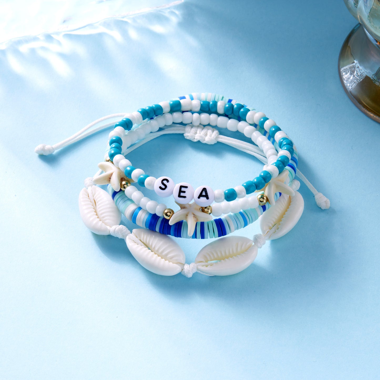 Bohemian Style Beach Vacation Conch Starfish Turtle Seed Bead Bracelet for Women