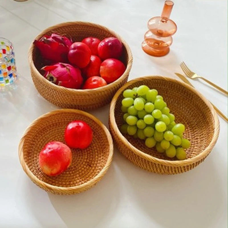 Hand-woven Flower Basket Food Storage Platters Natural Simplicity Rattan Storage Basket for Home Kitchen Storage Accessories