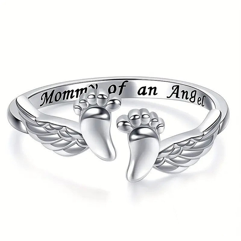 European and American Cross-Border Hot-Selling Mom Angel Ring for Women Sweet Warm Elegant Ring Baby Footprint Fashion Jewelry