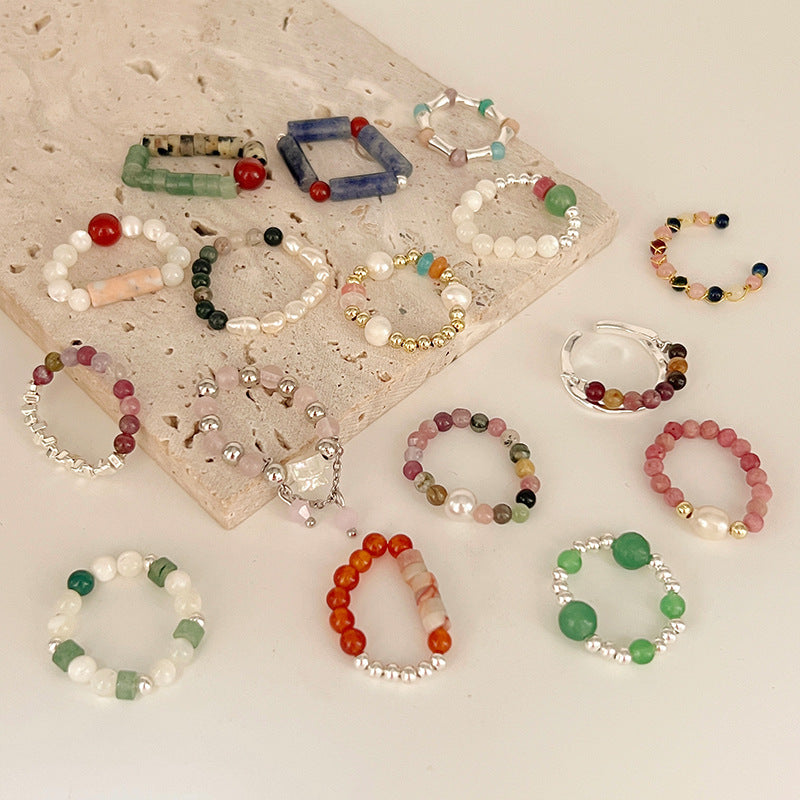 Color Crystal Beaded Ring Niche Design High-grade Finger Ring Light Luxury Elegant All-match Ring Accessories