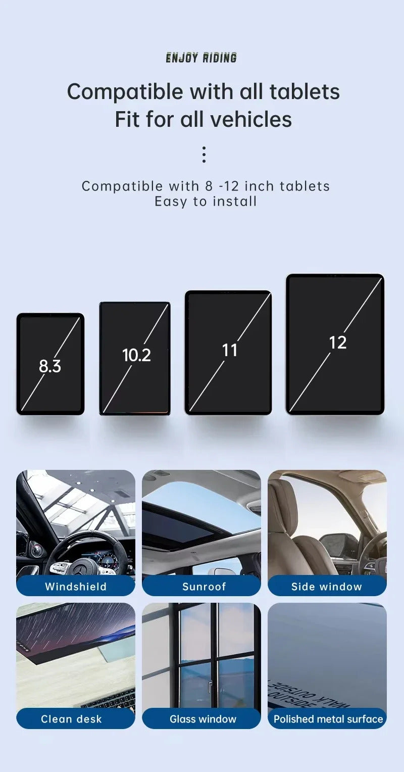 Aluminum Alloy Car Tablet Holder, 360° Rotatable Adjustable Stand with Strong Suction Cup Mount for 4-12.9" Tablets/Phones