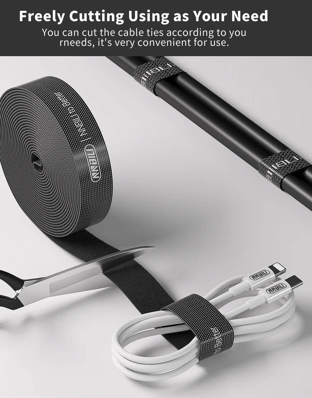 NNBILI Data Cable Management Strap Reusable Detachable Can Be Cut Freely Multifunctional Velcro Strap Fixed Storage Accessories