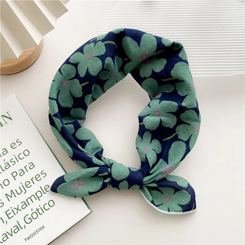 Cotton Linen 55cm Square Scarf Women Kerchief Flower Print Geometric Neckerchief Scarves  Headwrap Bandanas Hairband Headbands