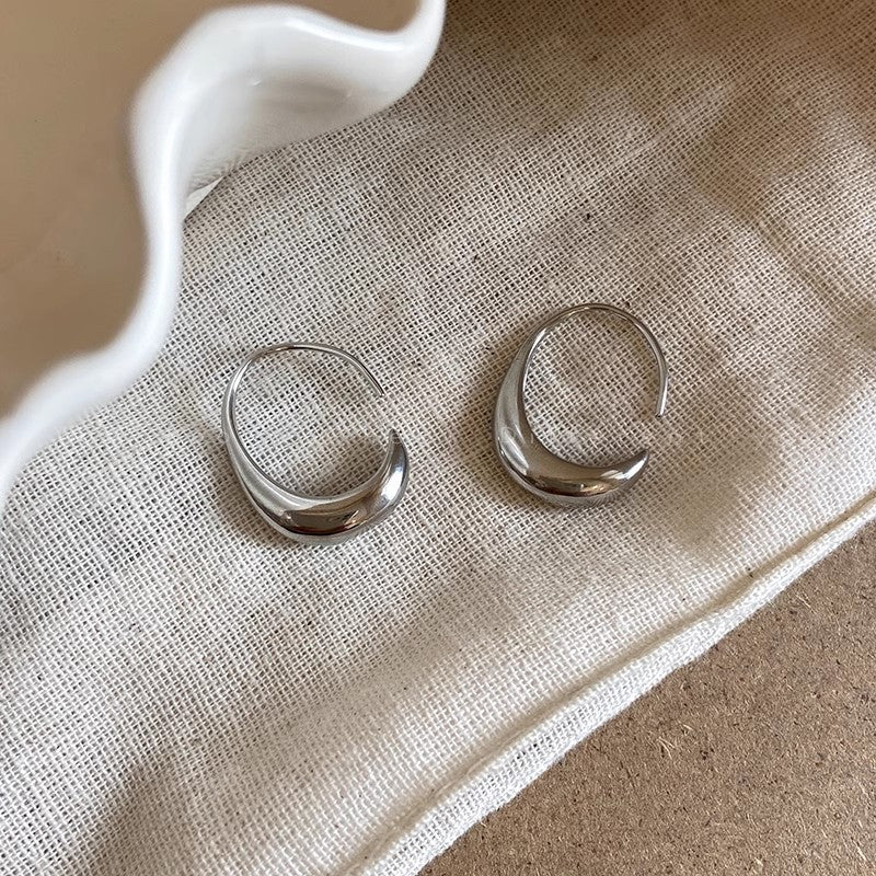 925 Silver Needle Hong Kong Style Retro Metal Earrings Women's High-Grade Geometric Simple Bracelet Ear Clip All-Match Exaggerated Commuter Earrings