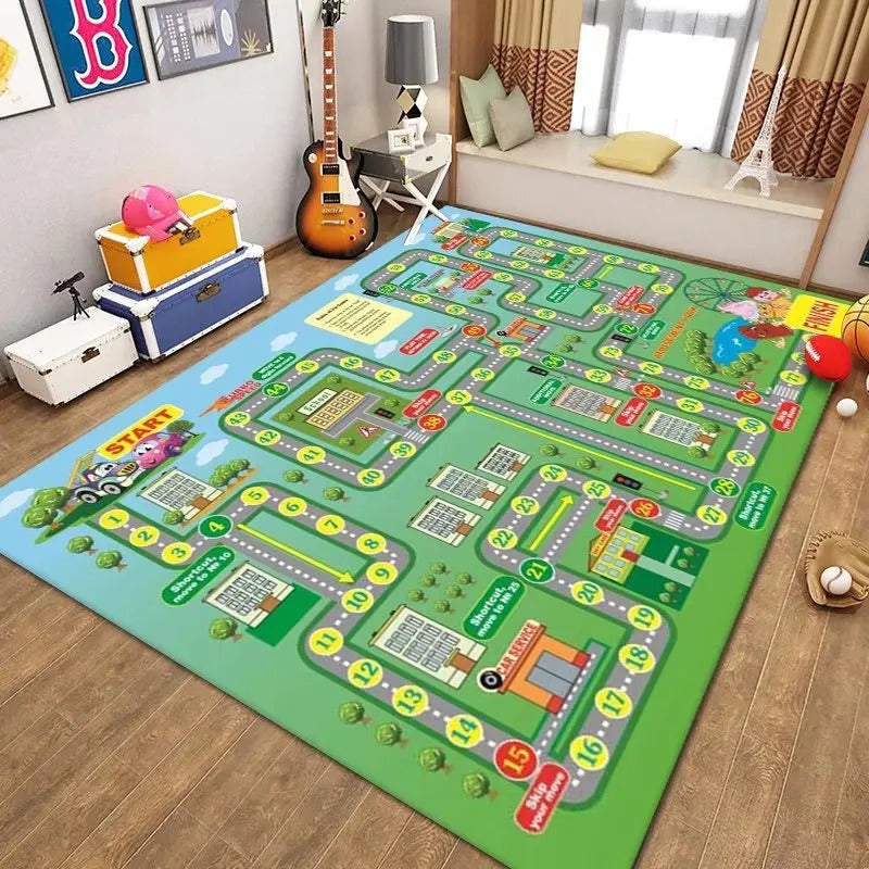 Thickened Flannel Carpet Living Room Children's Bedroom Decoration Floor Rug Cartoon Road Play Mat Soft Tatami Carpets Non-slip