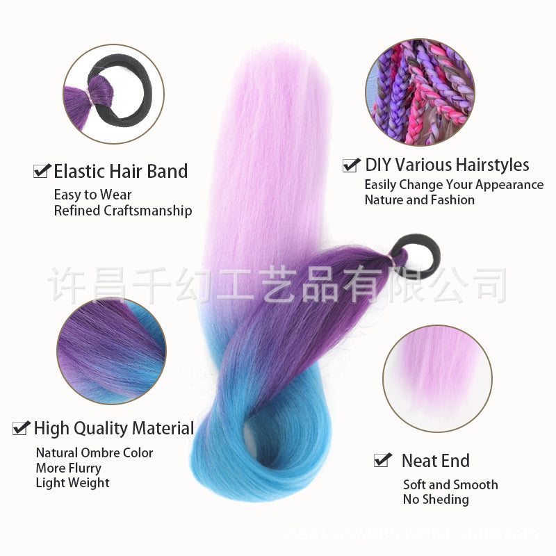 Children Girl Rubber Band Ponytail Wig Boxing Braid Color Elastic String Braid Ponytail Wig Connecting Braid