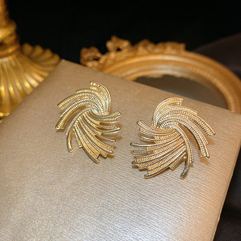 925 Silver Needle Hong Kong Style Retro Metal Earrings Women's High-Grade Geometric Simple Bracelet Ear Clip All-Match Exaggerated Commuter Earrings