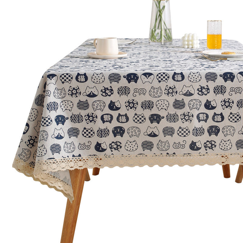 Fresh Cotton and Linen Plaid Tablecloth Coffee Table Dining Table Kindergarten Student Lace Cloth Art Square Picnic Tablecloth