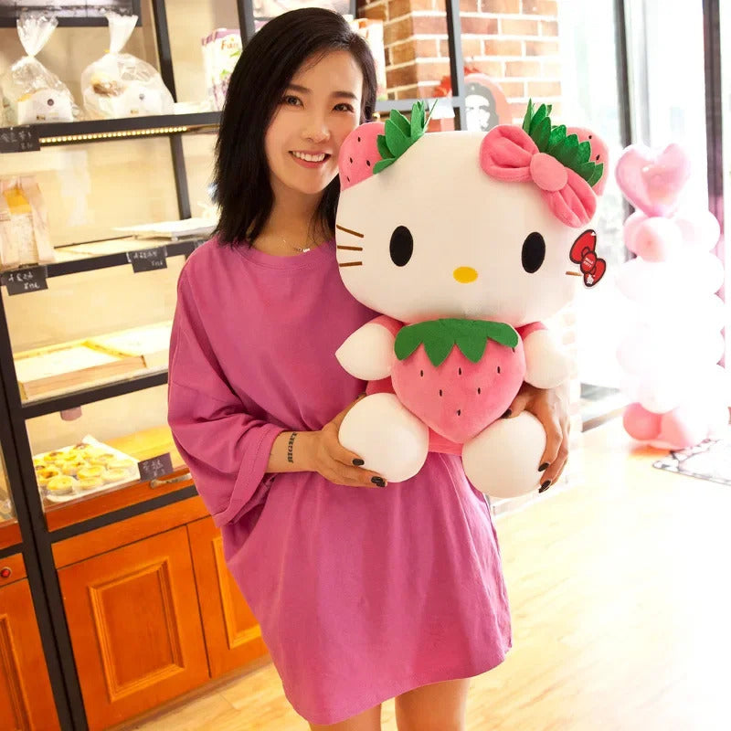 22cm Sanrio KT Cat Plush Toys Kawaii Strawberry KT Cat Plush Doll Home Decor Plushie Toy Girl Birthday Gift