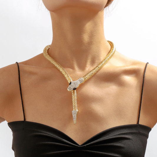 Exaggerated Snake Necklace Punk Personality Hip-Hop Style Necklace Trendy Cool Street Style Show Micro-Inlaid Choker