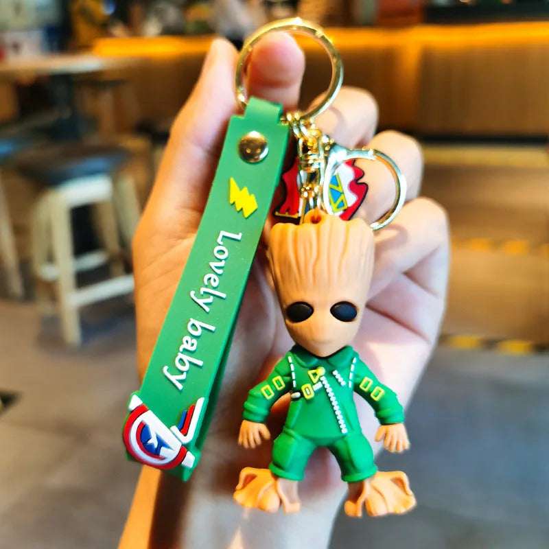 Disney Marvel Guardians of The Galaxy Keychain Superhero Series Groot Rocket Raccoon Figure Dolls Keyring Bags Pendant Kids Toys