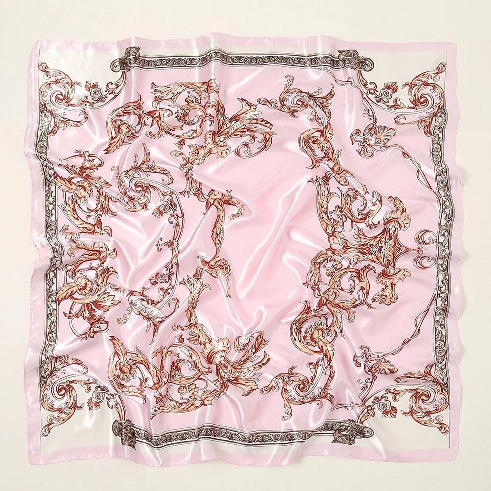 Fashion Scarves Women Shawl Print Silk Satin Hijab Female Bandana Luxury Brand Square Ladies Bandanna Foulard Muffler 90*90cm