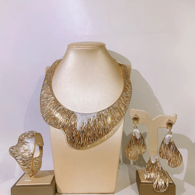 Women Jewelry Set Nigeria Style Italian Round Design Necklace Chian Earrings Bangle Bracelet Ring