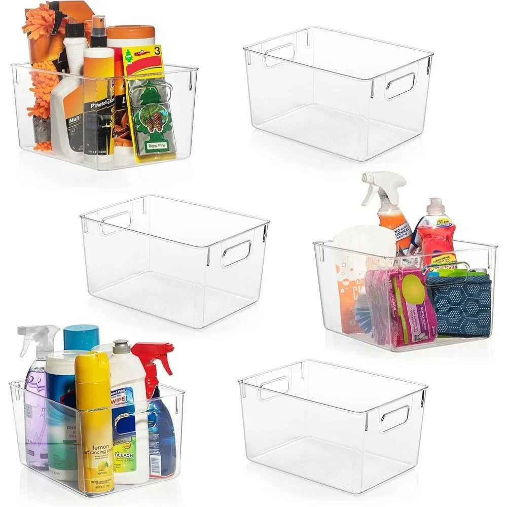 Plastic Storage Bins Set Pantry Organizers Kitchen Storage Containers Clear Storage Baskets Home Organization Essentials