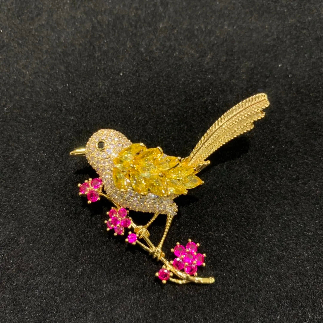 copper with cubic zircon birds brooch pin pink yellow multi color single double birds fashion women & men jewelry free shipping