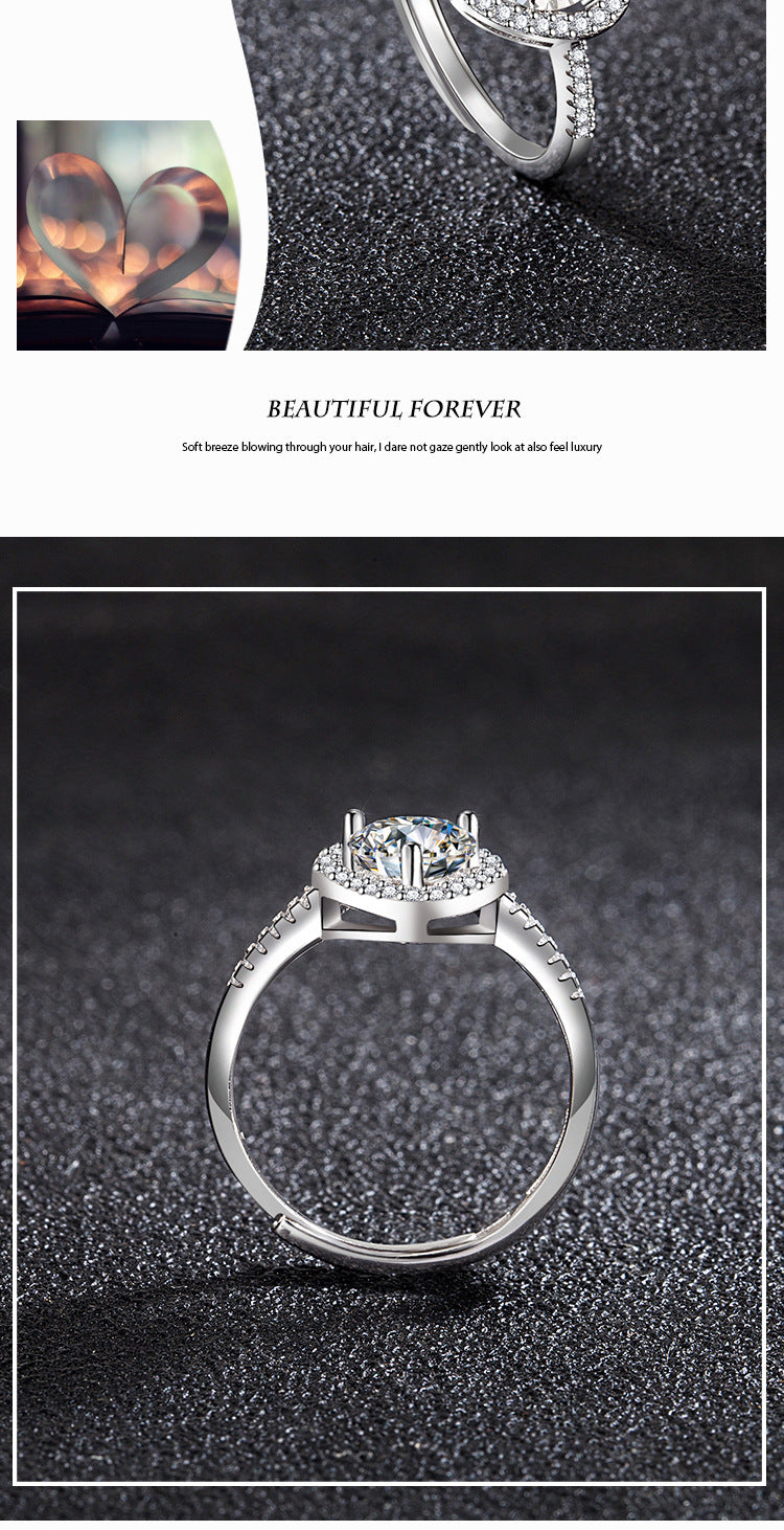 Zircon Ring Sweet Beauty Heart-shaped Hollow Ring 1 karat Moissanite Love Ring