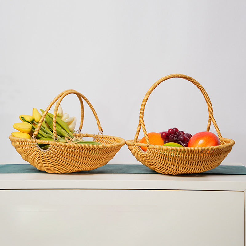 Woven Handheld Basket Picnic Storage Vegetable Fruit Kitchen Living Room Egg Snack Organizer Basket