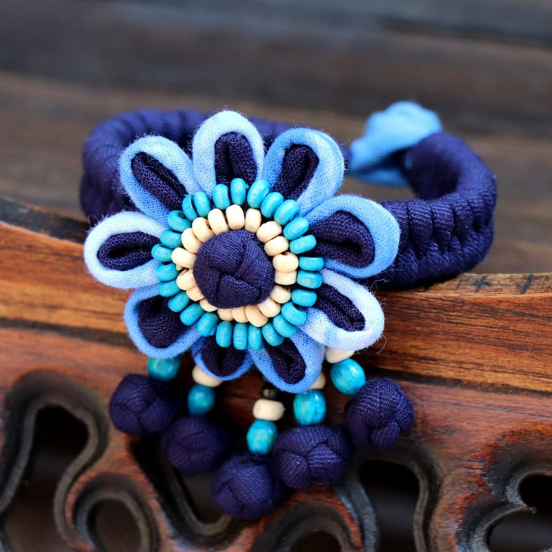 Blue Tie Dye Cloth Bracelet Dali Lijiang Hot Sale Hand-stitched Flower Fabric Bracelet Bracelet