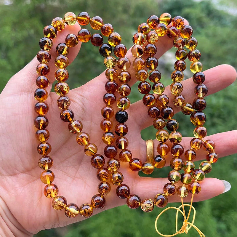 6mm-9mm Original Amber Bracelet for Men Women Unique Diy Flower Beads Rosary Long Necklace Baltic 2025 New Natural Stone Jewelry