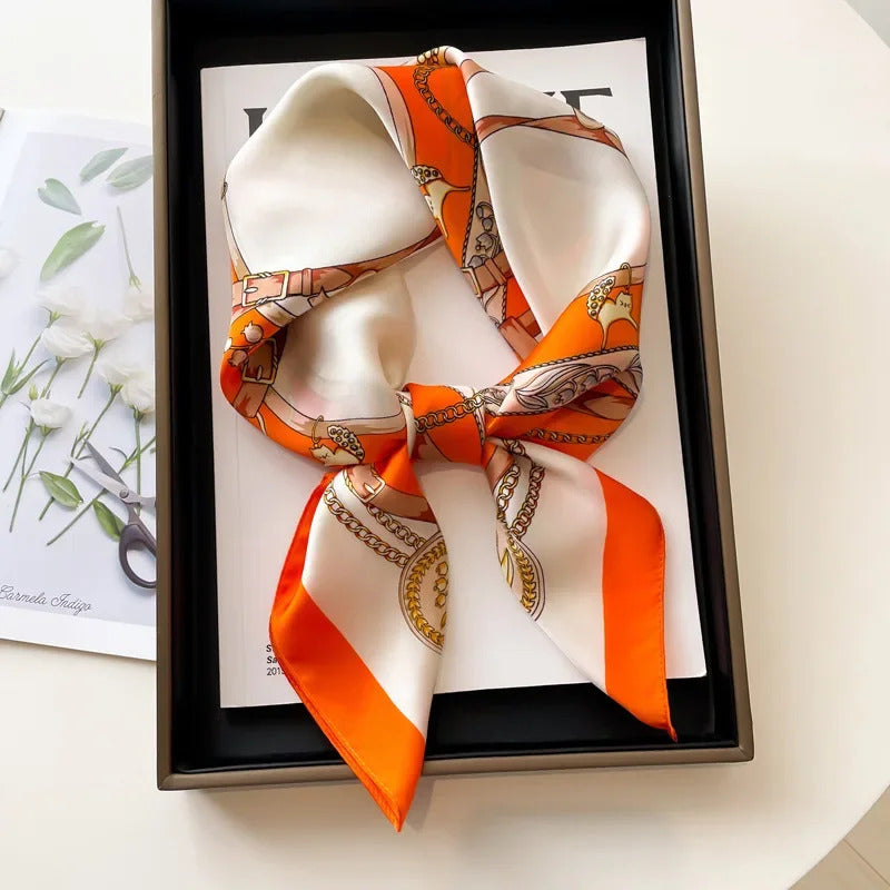 Luxury Design 70*70cm Horse Print Silk Square Scarf Women Soft Satin Hairband Neckerchief Office Hijab Headband Foulard Gift