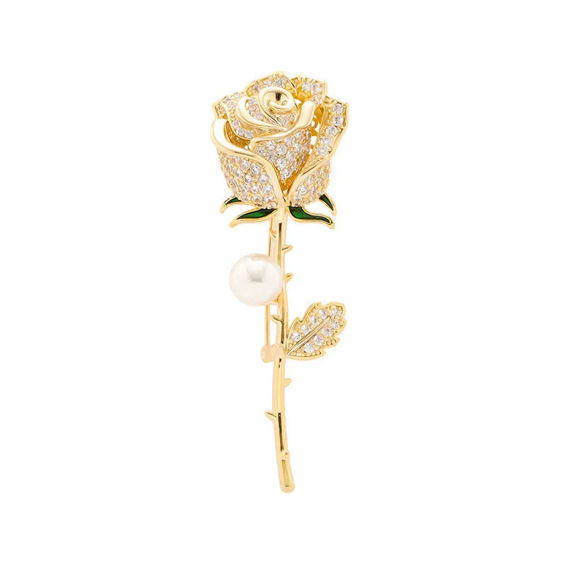 Delicate Rose Flower Pearl Rhinestone Brooch Pins for Women Lotus Luxury Jewelry Wedding Party Coat Dress Suit Decoration Gifts