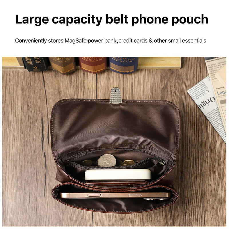 Genuine Leather Waist Bag for Men Casual Flip Cover Phone Holster Case with Belt Clip Mobile Phone Pouch for iPhone 16 Samsung