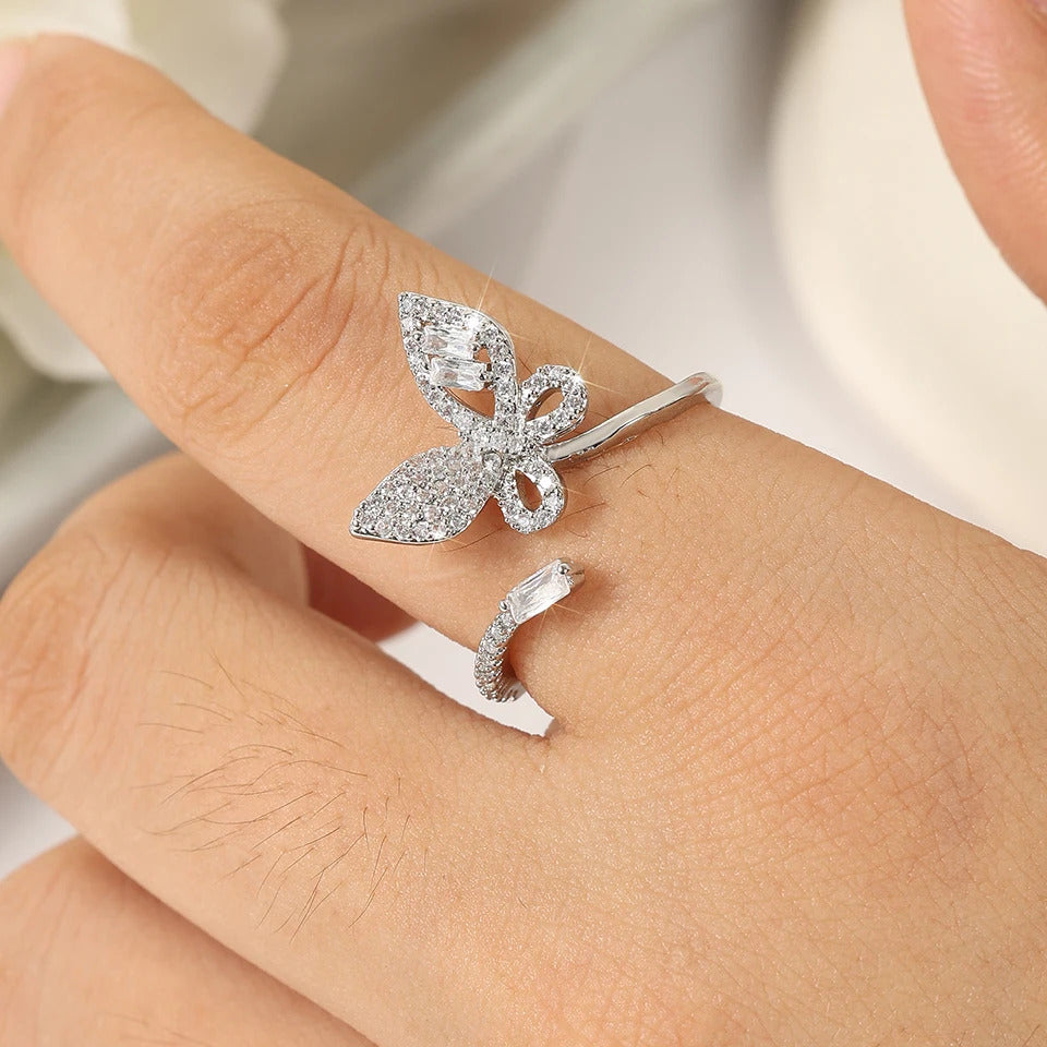 ZAKOL Exquisite Micro Inlay Zircon Butterfly Open Rings for Women Fashion Wedding Party Jewelry
