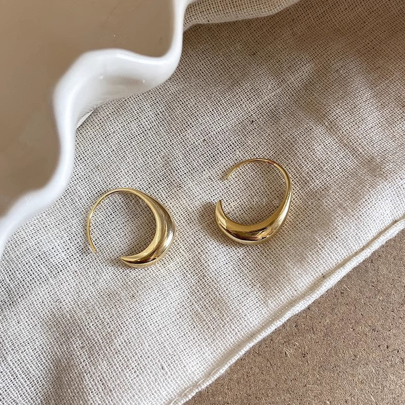 925 Silver Needle Hong Kong Style Retro Metal Earrings Women's High-Grade Geometric Simple Bracelet Ear Clip All-Match Exaggerated Commuter Earrings