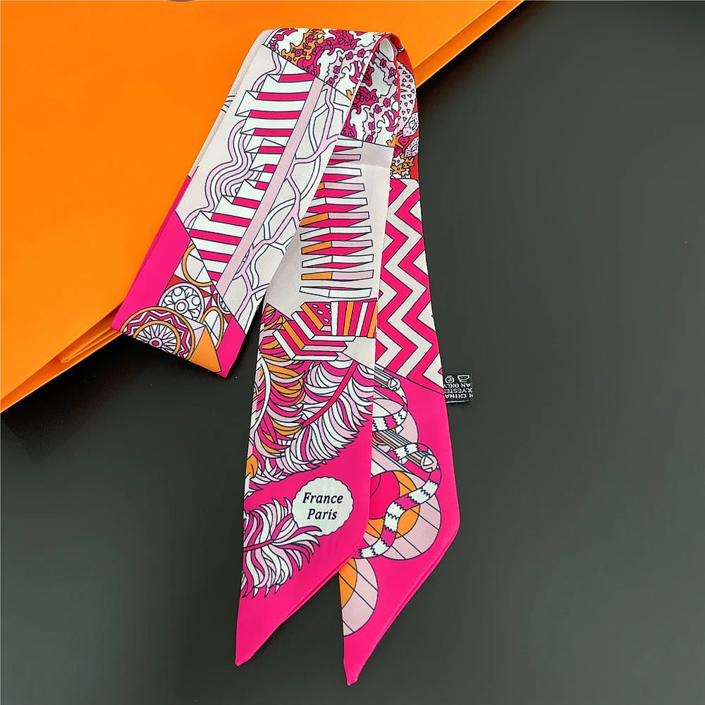 Fashion Women Hair Scarf 2024 New Brand Design Luxury Silk Scarf Fashion Print Headband Skinny Bag Scarves Neckerchief