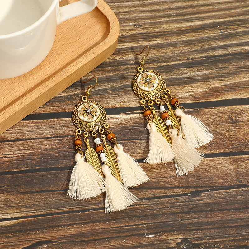 New Design Ethnic Style Earrings Unique Retro Temperament Yunnan Guizhou Sichuan Tibetan Versatile Fashion Women's Tassel Earrings