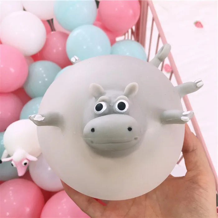 Creative soft rubber inflatable chicken hippo pop up animal blow Balloon animal Stress Relief squeeze toy prank gift