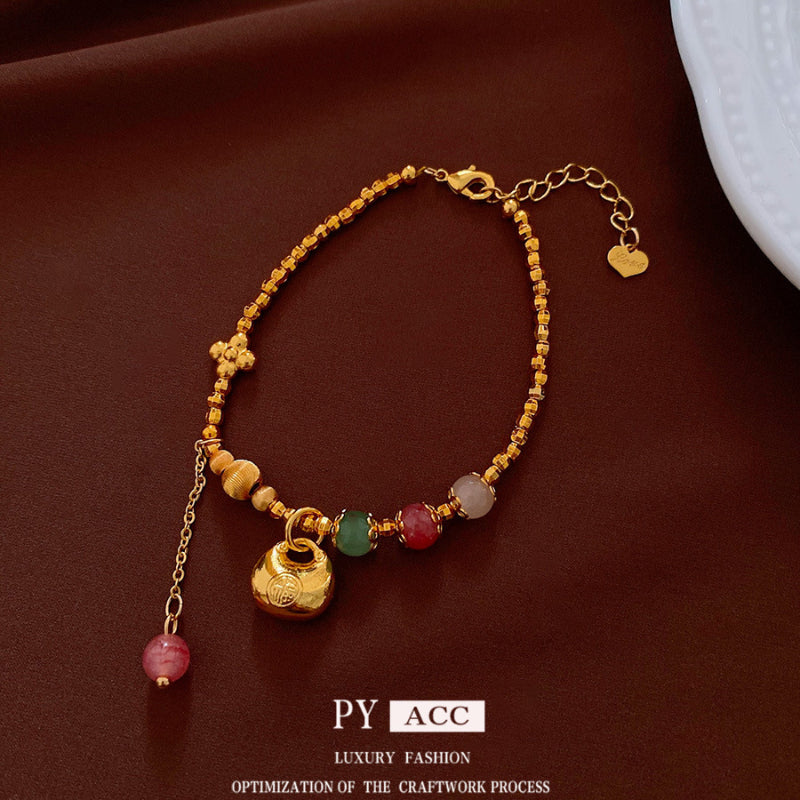 18K Real Gold Plated Lucky Bag Pendant Bracelet New Chinese Style Versatile Bracelet