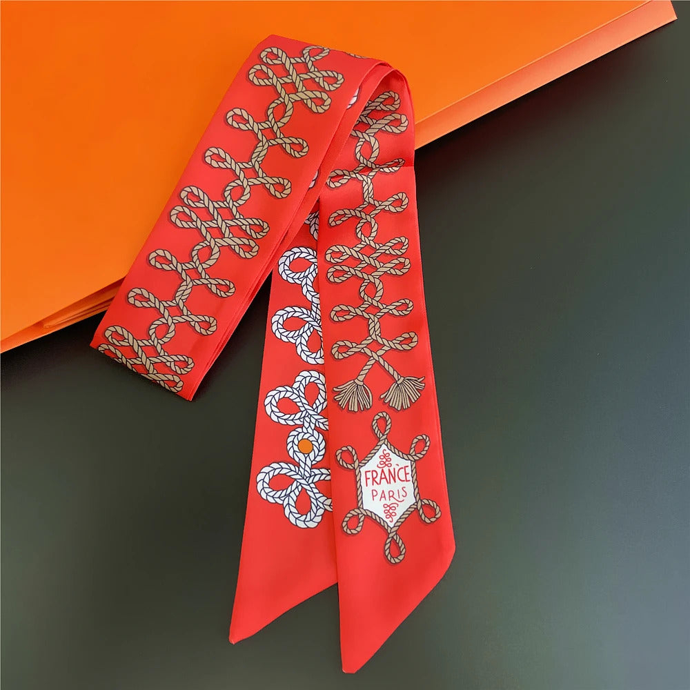 Fashion Women Hair Scarf 2024 New Brand Design Luxury Silk Scarf Fashion Print Headband Skinny Bag Scarves Neckerchief