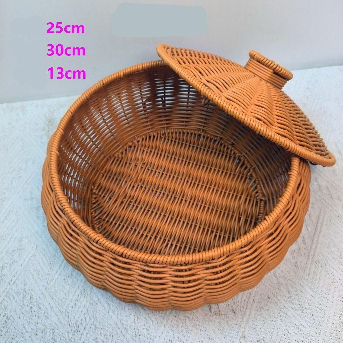 Egg Basket Steamed Bun Basket Rattan Storage with Lid Handmade Woven Living Room Fruit Round