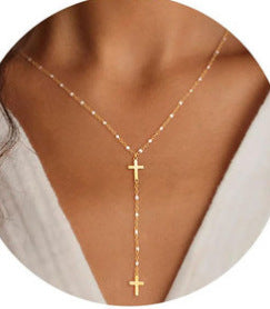 Amazon TK Hot-Selling OT Buckle Square Cross Necklace for Women Copper Plated 14K Gold Paperclip Necklace Yiwu In Stock
